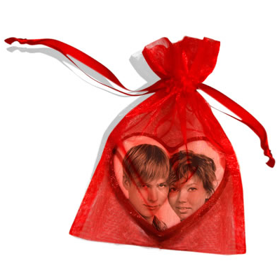Chocolate Image Heart in Organza Bag